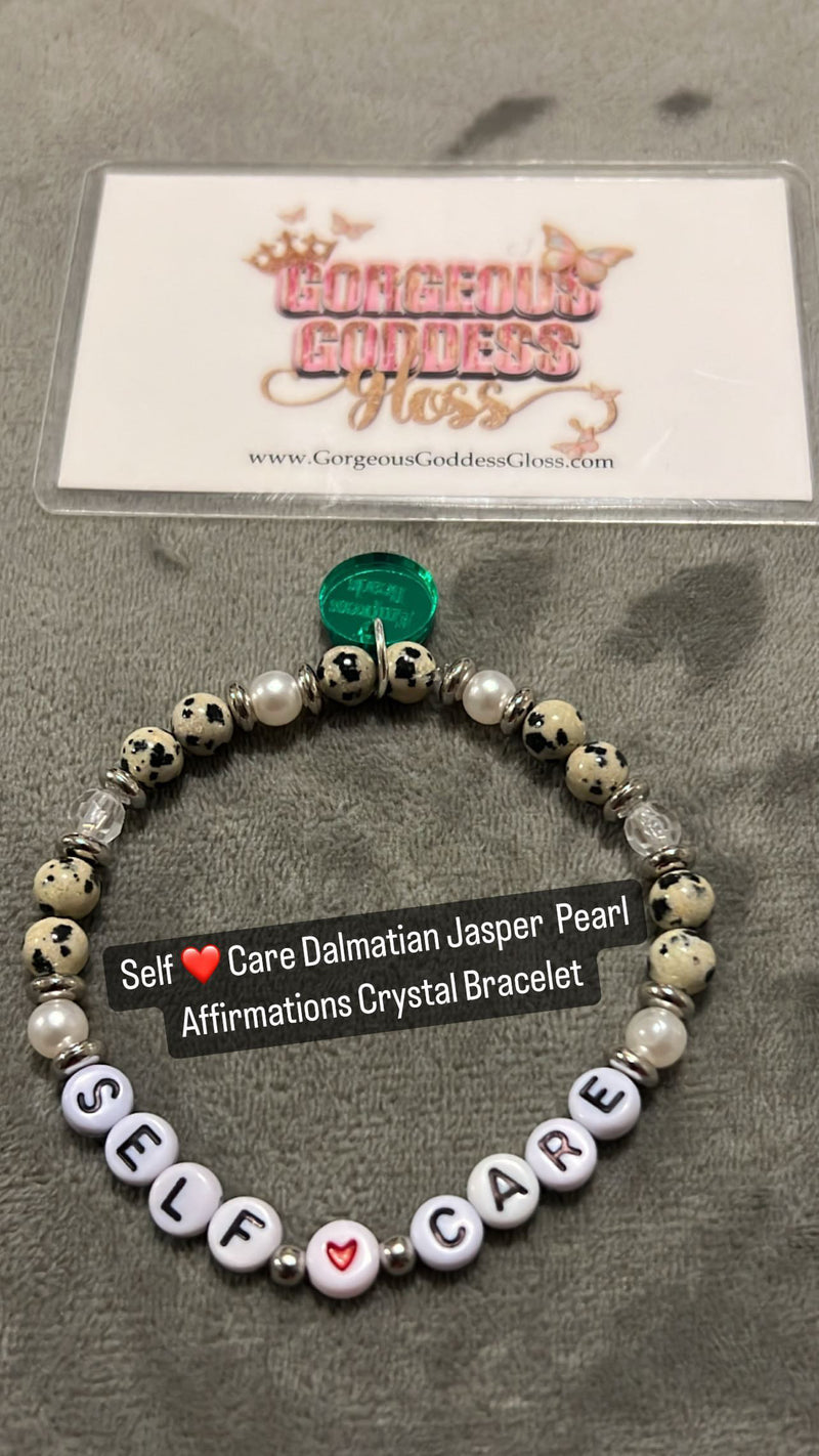 Self ❤️ Care Dalmatian Jasper Affirmations Crystal Bracelet