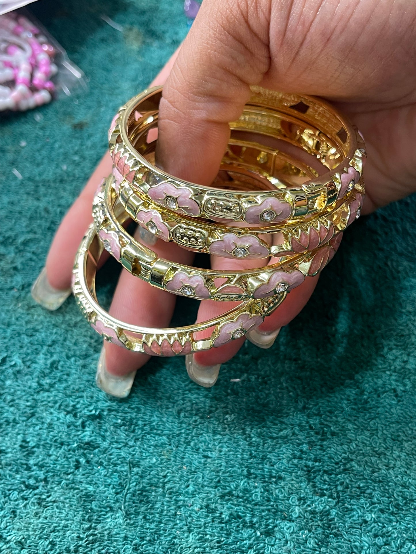 Pink Flower open bangle 1pc