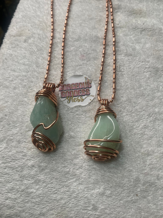 Aquamarine Crystal With Copper Ball Necklace