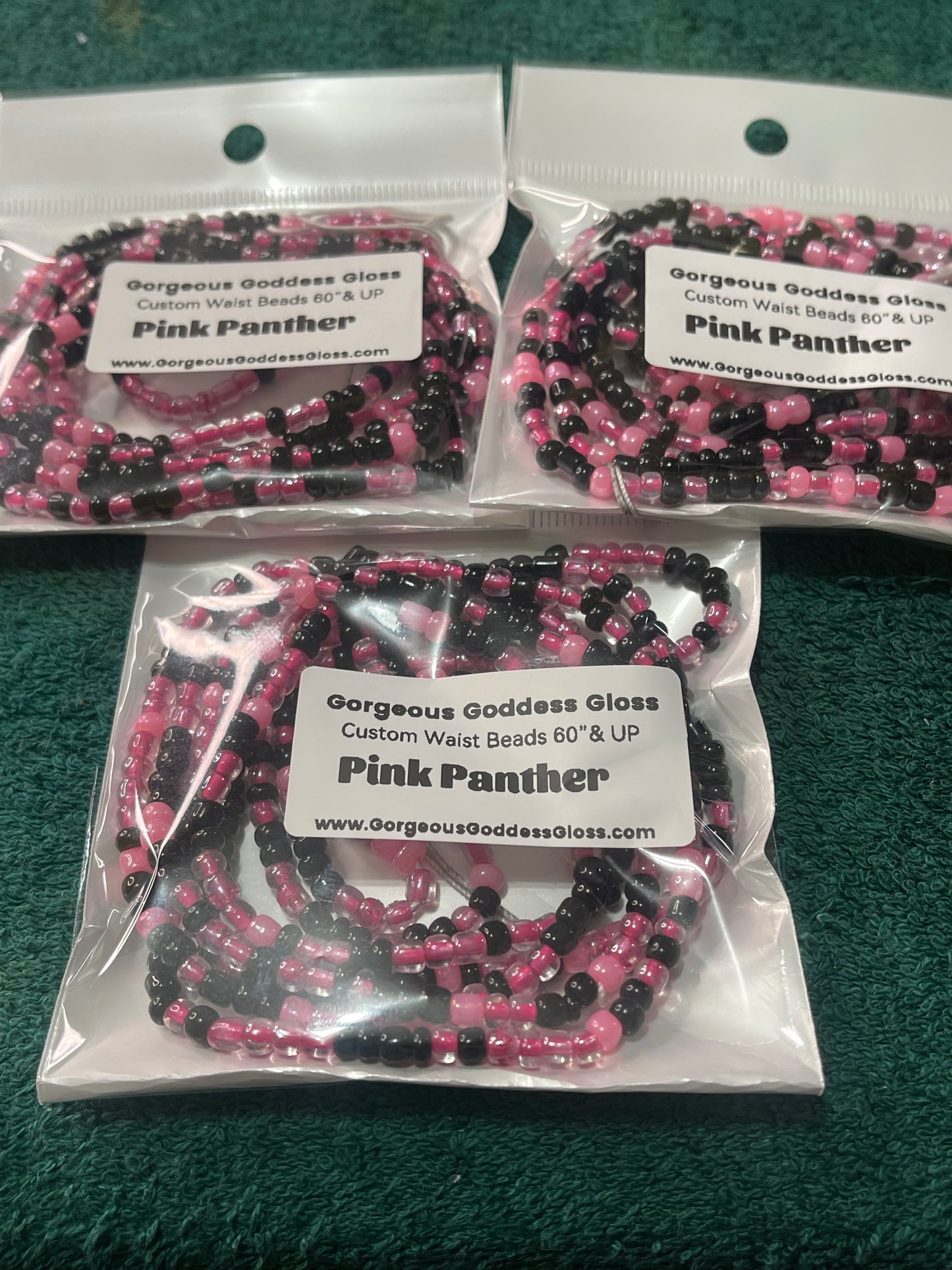 Pink Panther custom Waist-bead Gem Tie on waist beads(Add 4 one will be FREE )