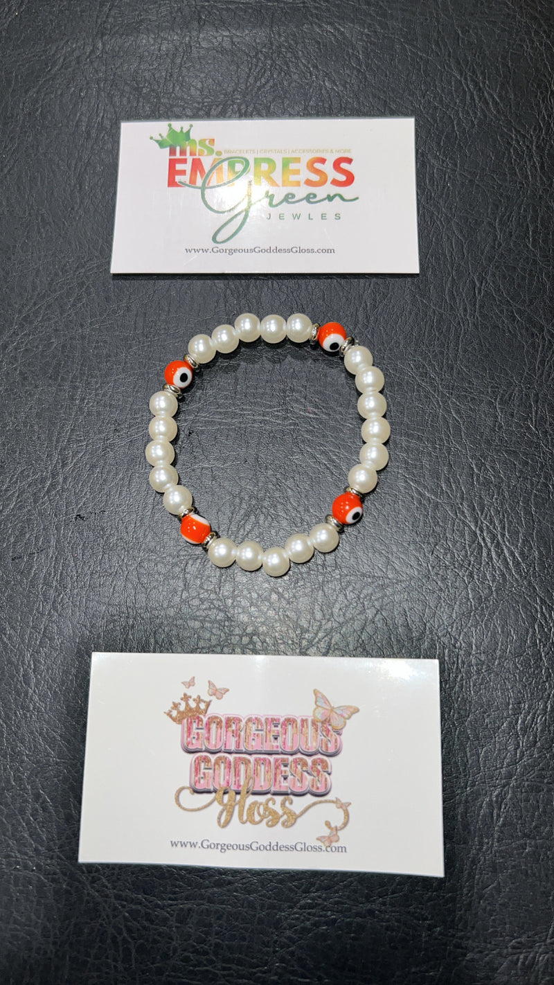 4 Orange  Evil Eye Pearl Single Bracelet