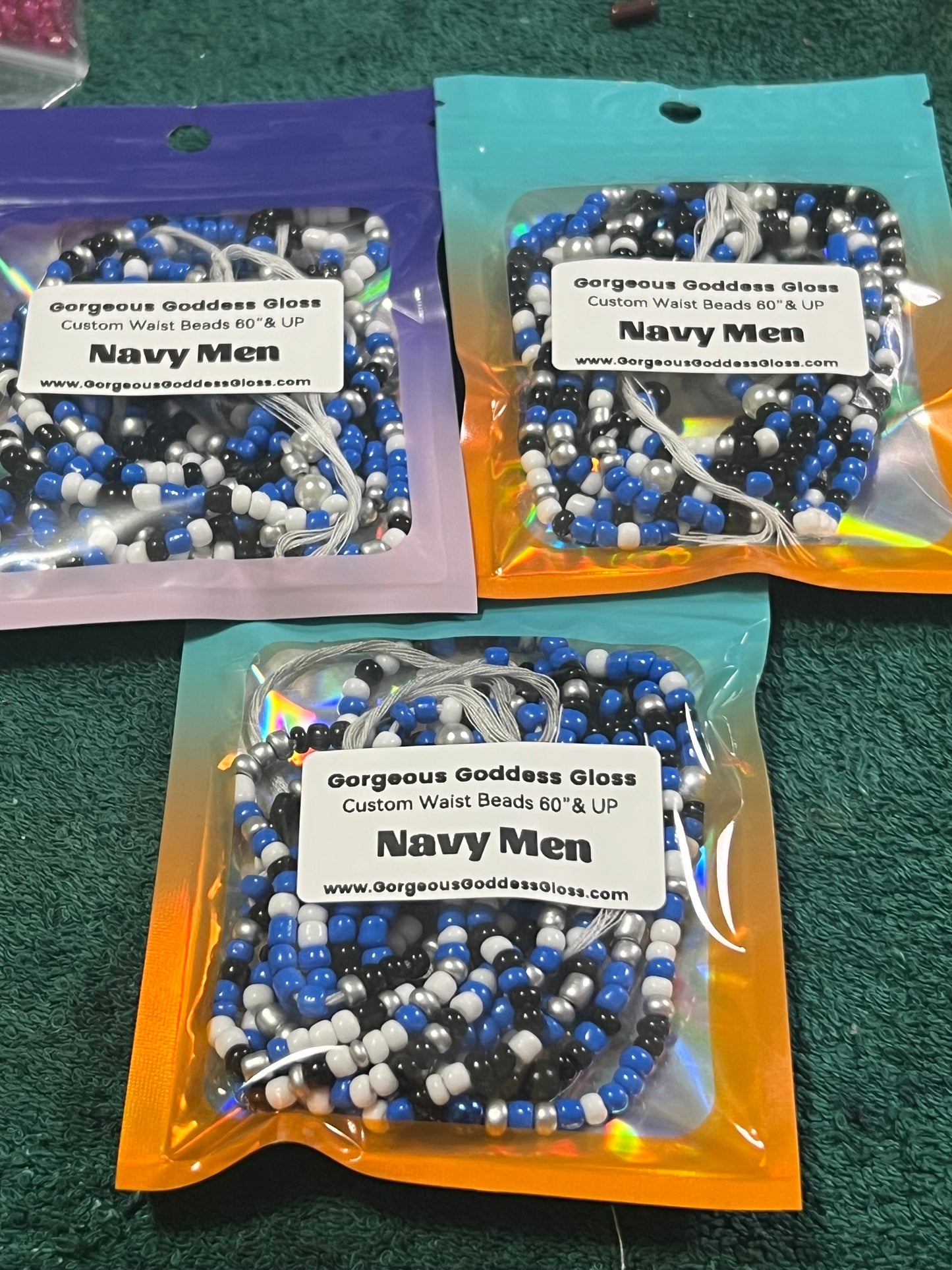 Navy Men custom Waist-bead Tie on waist beads(Add 4 one will be FREE )