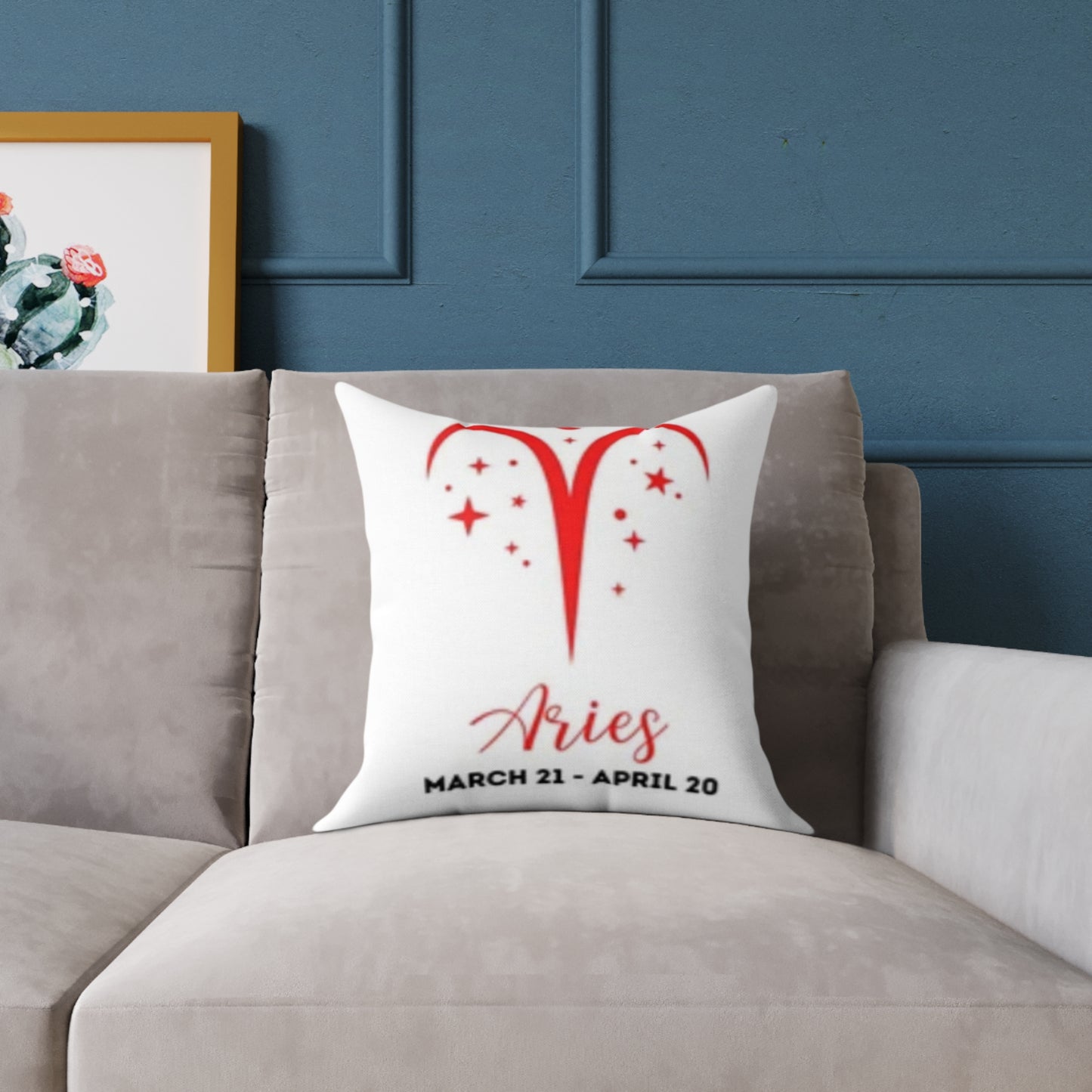 Aries Zodiac Poly Canvas Pillow - Cute Aries Bear Design with Horoscope Dates