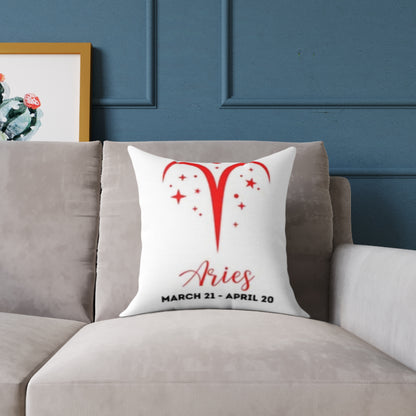 Aries Zodiac Poly Canvas Pillow - Cute Aries Bear Design with Horoscope Dates