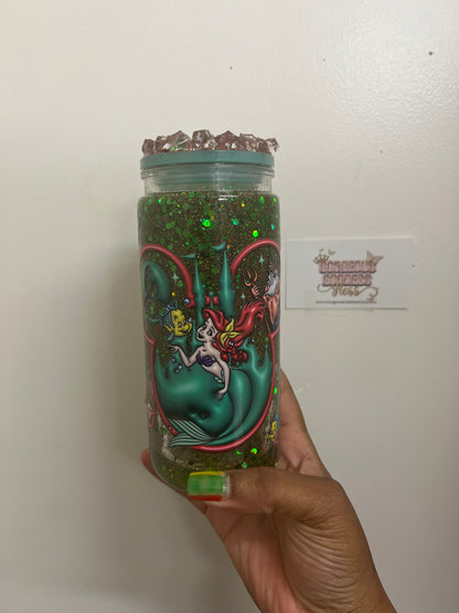 Little Mermaid Mickey Mouse Head custom Snowglobe Cup 20oz (AS PHOTO)