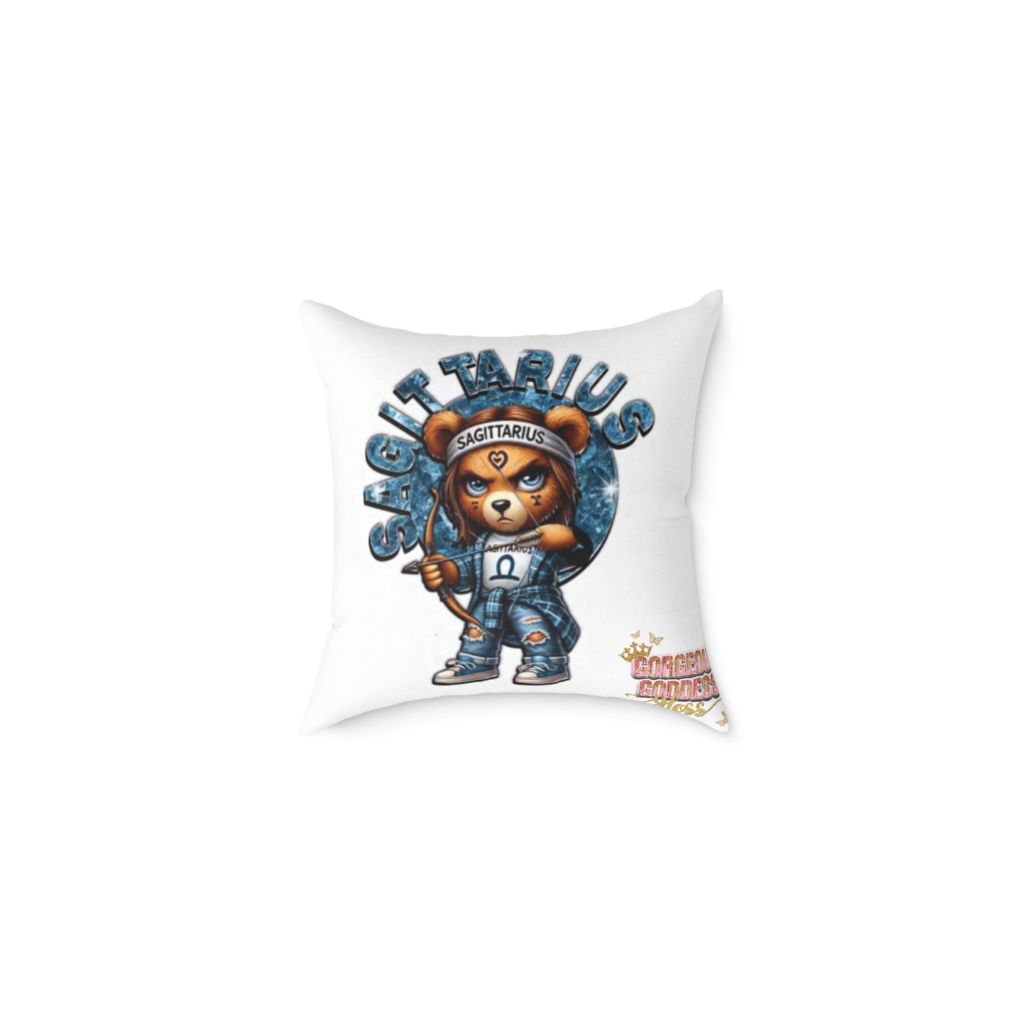 Sagittarius  ♐️ Zodiac Poly Canvas Pillow - Cute Aries Bear Design with Horoscope Dates