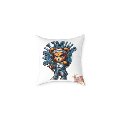 Sagittarius  ♐️ Zodiac Poly Canvas Pillow - Cute Aries Bear Design with Horoscope Dates