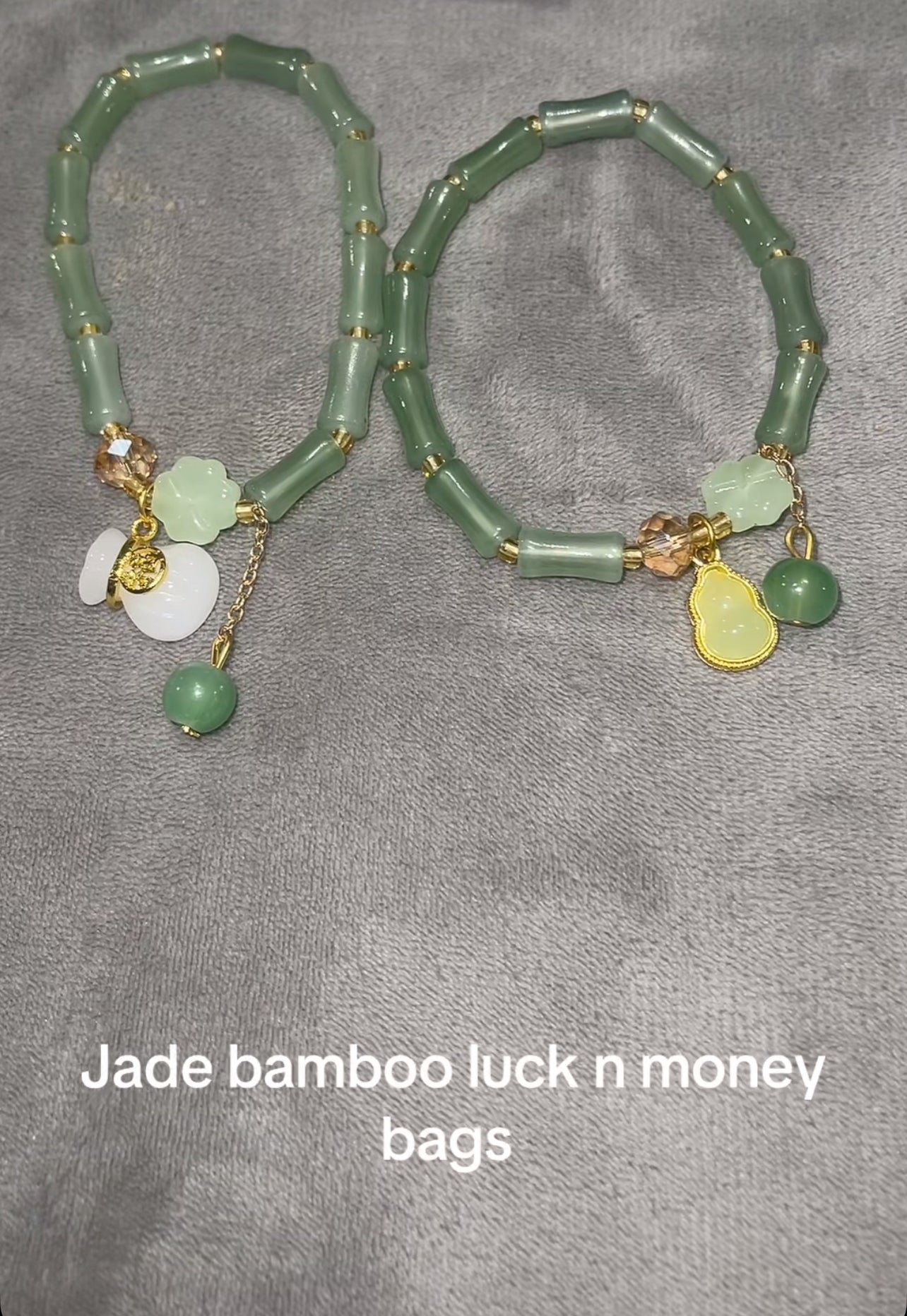 Jade bamboo lucky & Money bags beaded crystal Bracelet