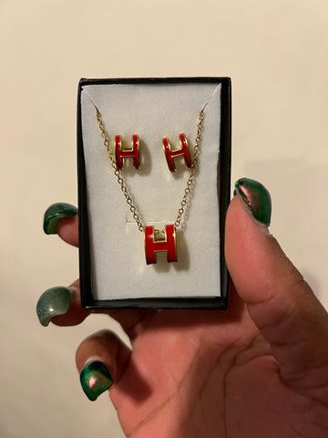 Limited Red H Necklace  & Earring Gift Set