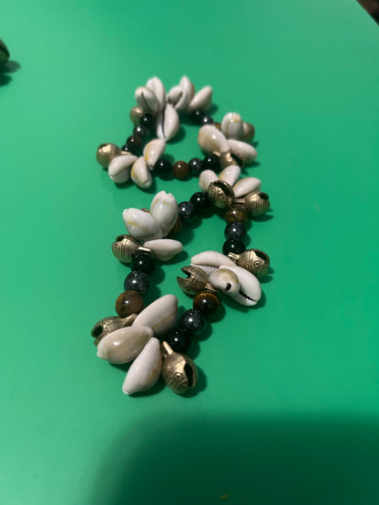 Triple Protection Bracelet With Cowrie Shells with Bells