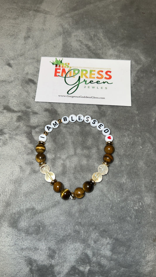 I Am Blessed Citrine & Tigers Eye Affirmations Crystal Bracelet