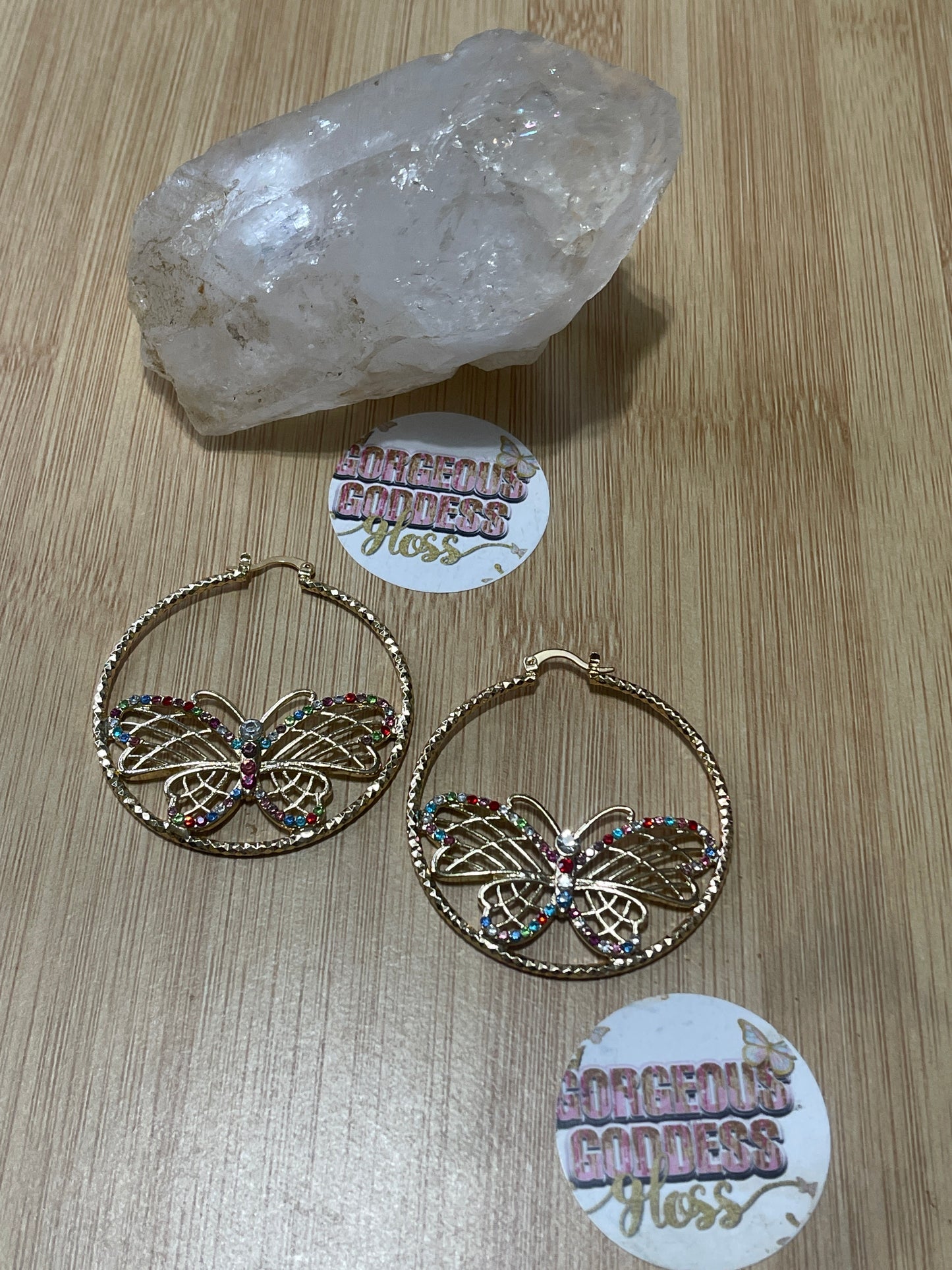 Colorful bling Butterfly hoop earrings