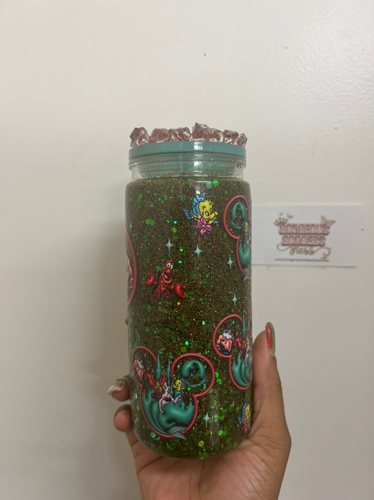 Little Mermaid Mickey Mouse Head custom Snowglobe Cup 20oz (AS PHOTO)