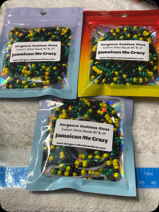 Jamaican Me Crazy custom Waist-bead Gem Tie on waist beads(Add 4 one will be FREE )