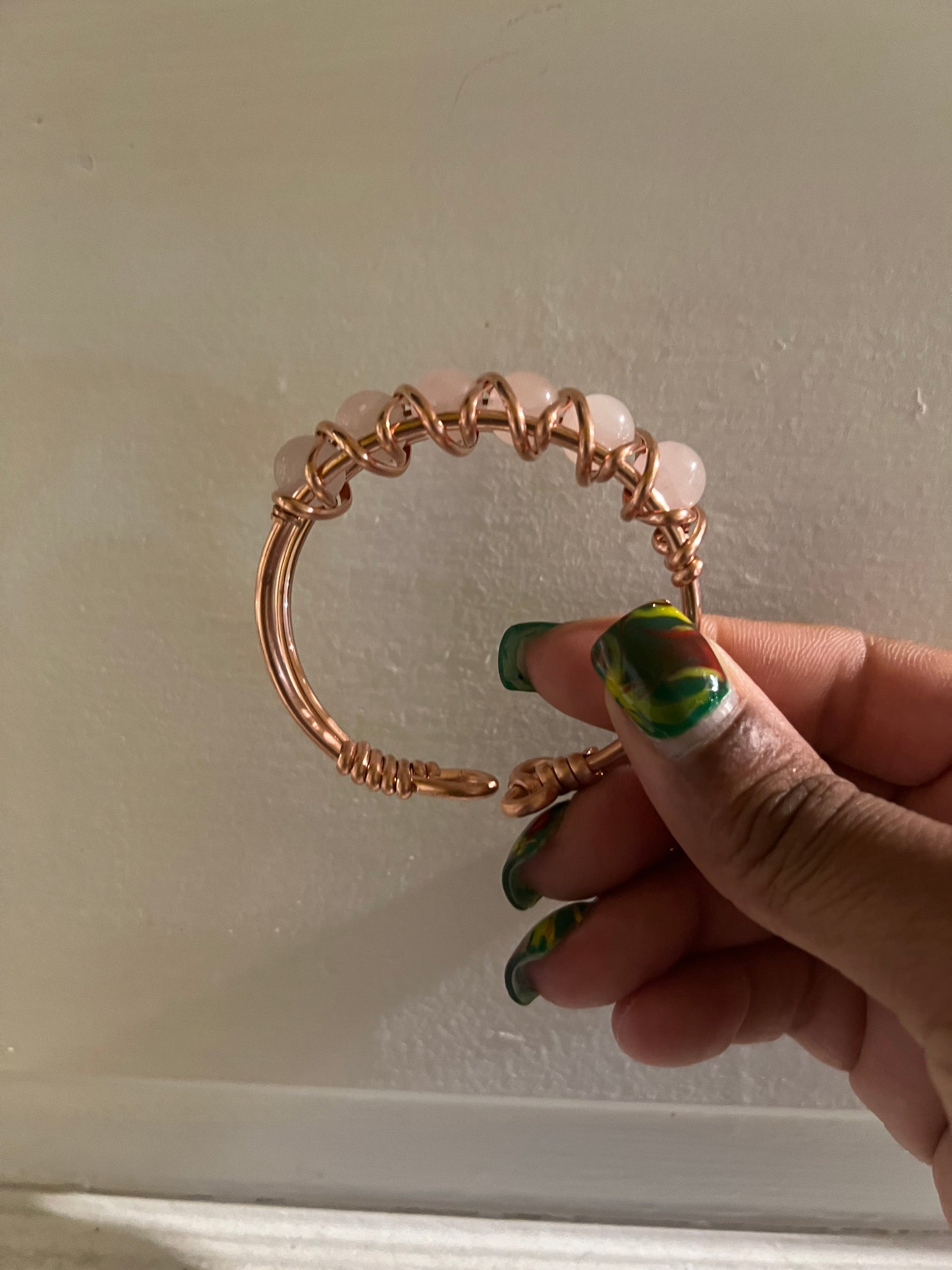 Rose Quarts Gemstone Copper Wire Beaded Bracelets