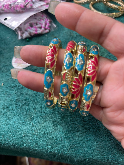 Red & Blue Flower open bangle