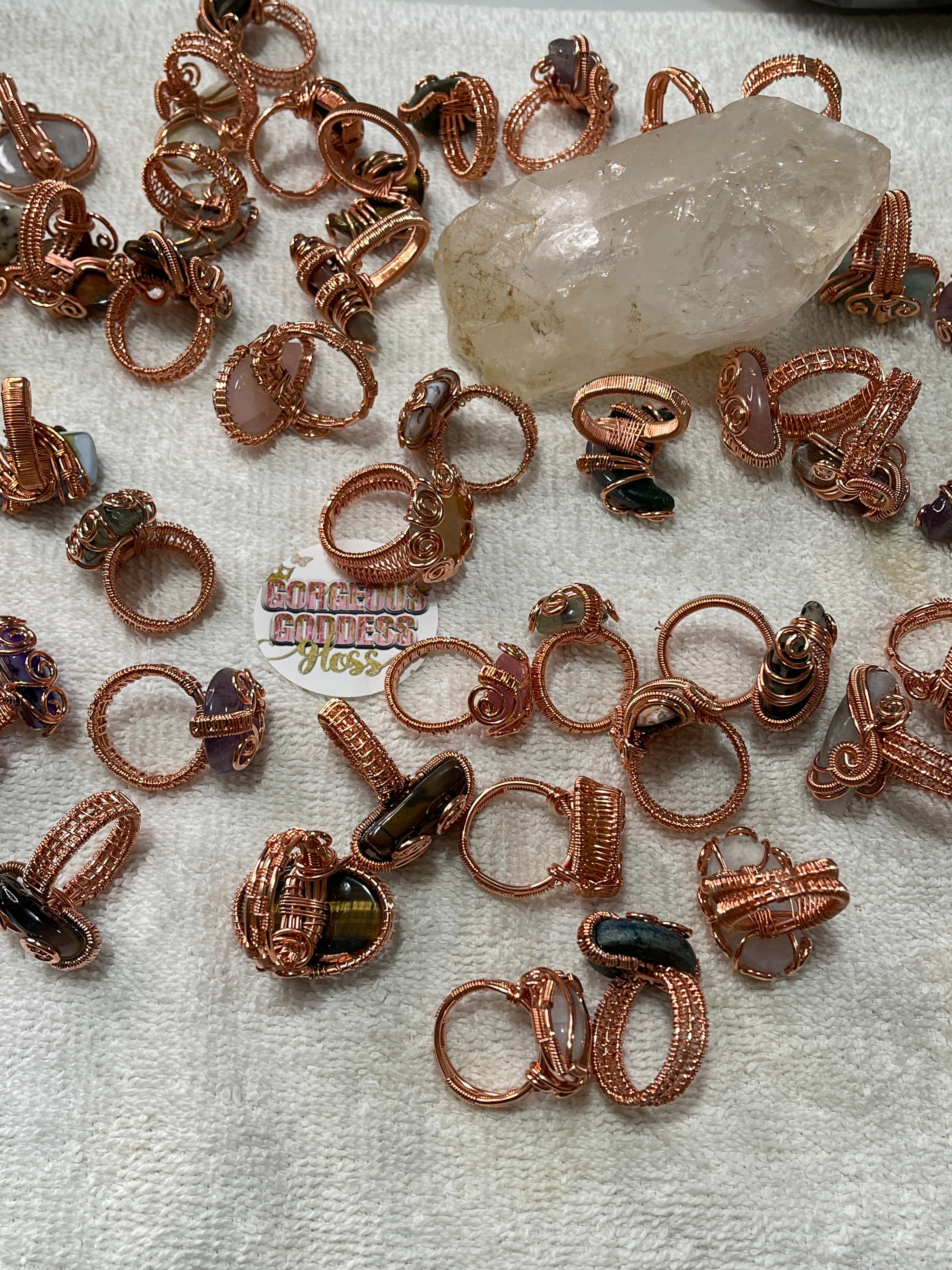 Flat Crystal copper Ring handmade Ramdon pick Random Size ...