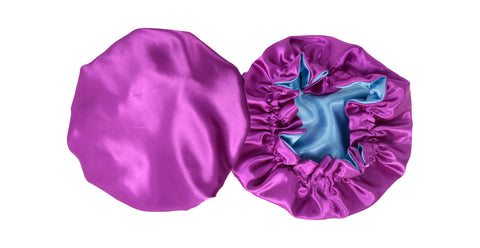 Purple / Light Blue Reversible Silk  Bonnet