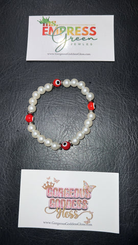 4 Red Evil Eye Pearl Single Bracelet