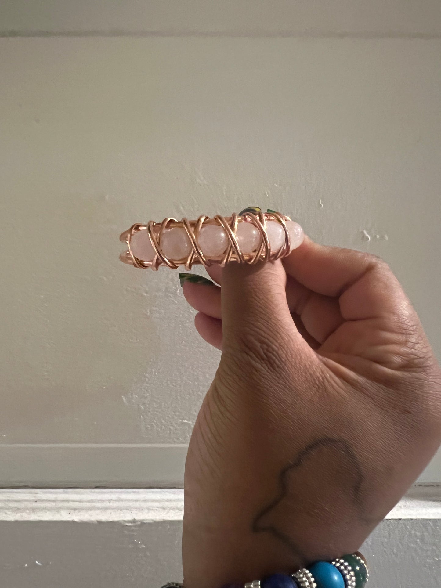 Rose Quarts Gemstone Copper Wire Beaded Bracelets