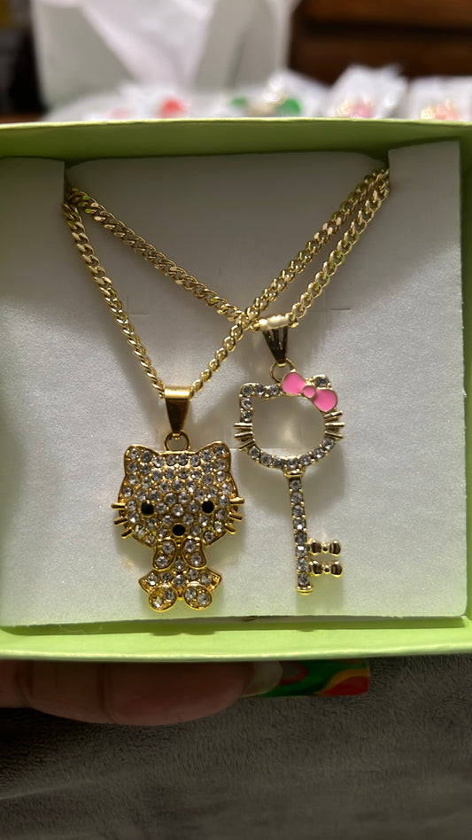 2 kitty necklace set