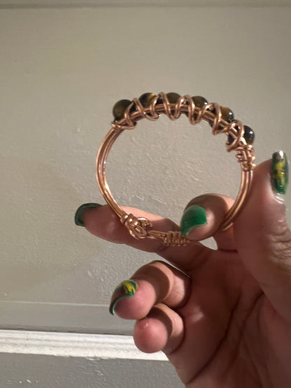 Tigers Eye  Gemstone Copper Wire Beaded Bracelets