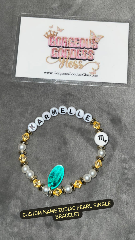 CUSTOM NAME ZODIAC PEARL SINGLE BRACELET