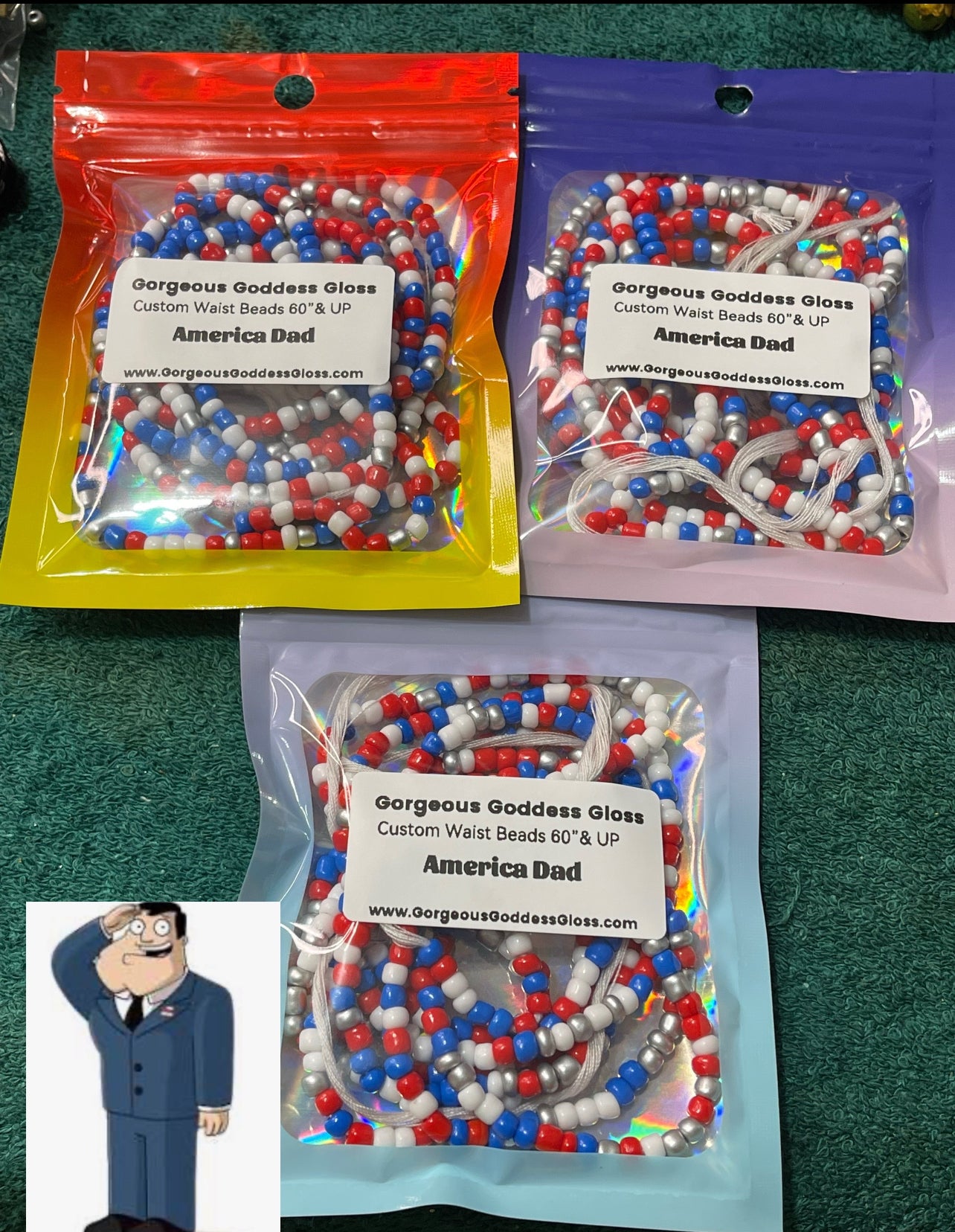 American Dad custom Waist-bead Tie on waist beads(Add 4 one will be FREE )