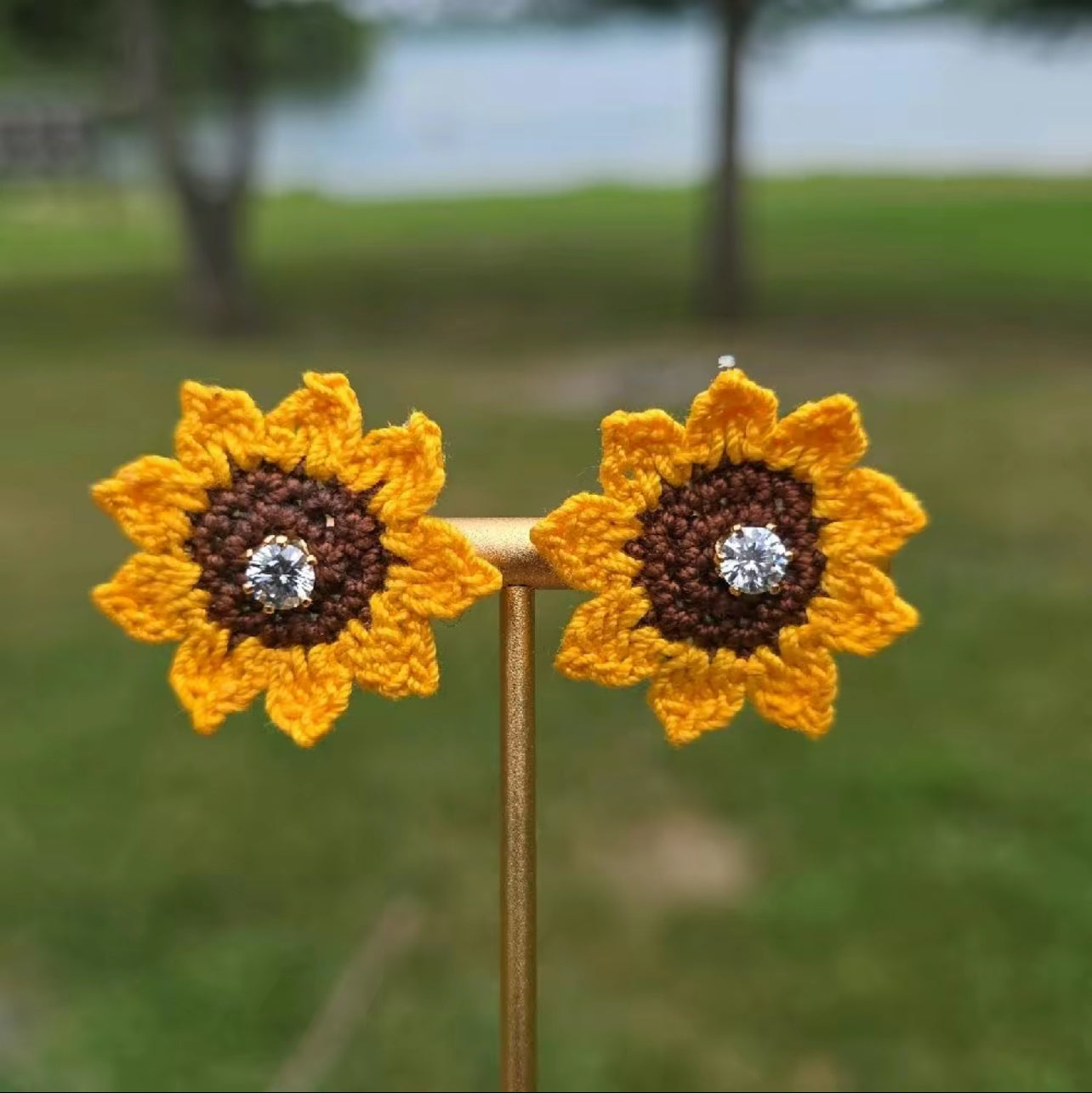 Sun Flower Sunshine  Crochet Earrings