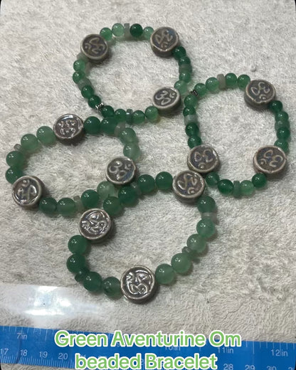 Green Aventurine Om Beaded Bracelets