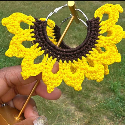 Sun Flower  Crochet Earrings