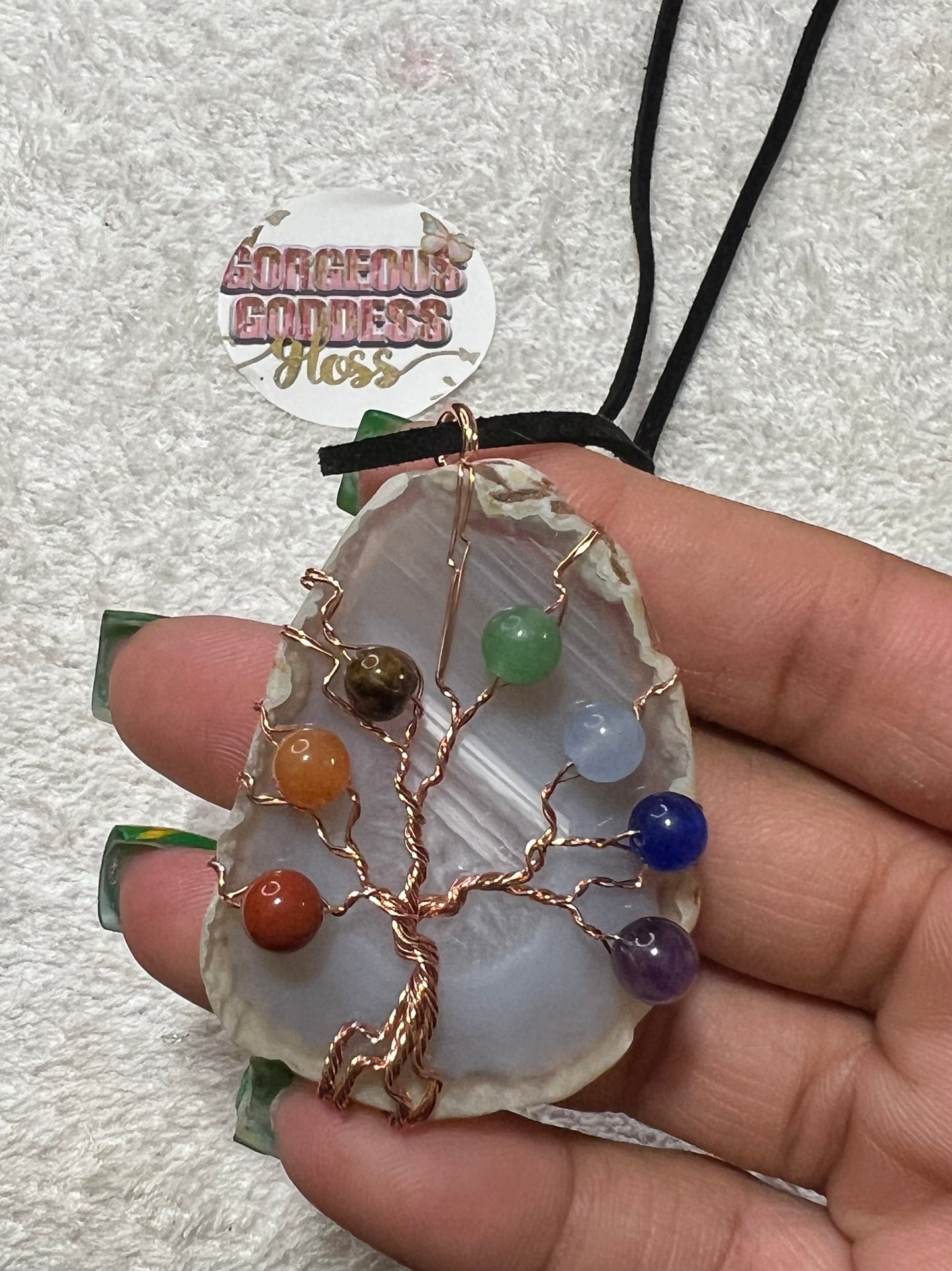 Clear Agate plate 7 Charka  Gemstone  necklace