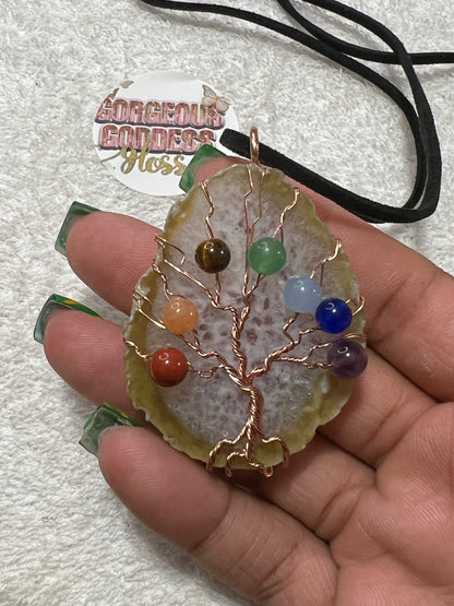 yellow Agate plate 7 Charka  Gemstone  necklace