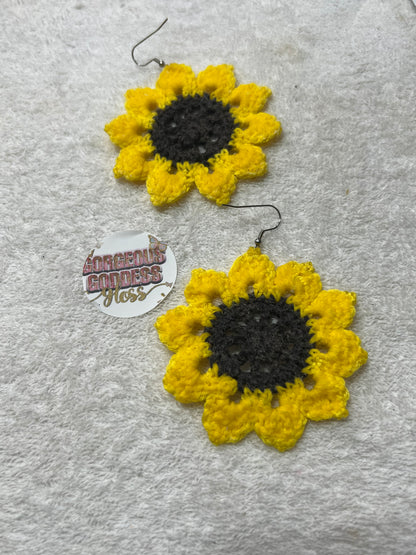 Sun Flower  Crochet Earrings