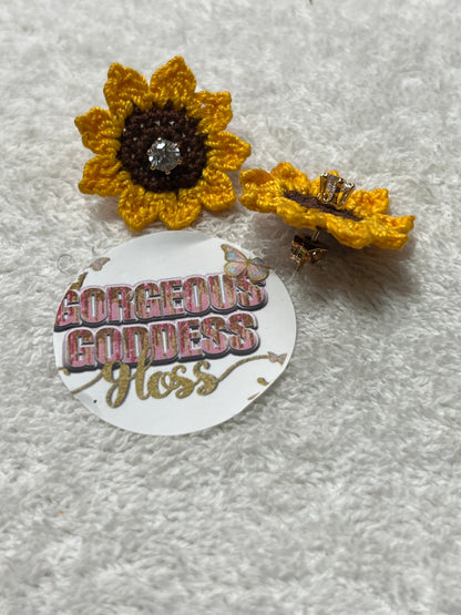 Sun Flower Sunshine  Crochet Earrings