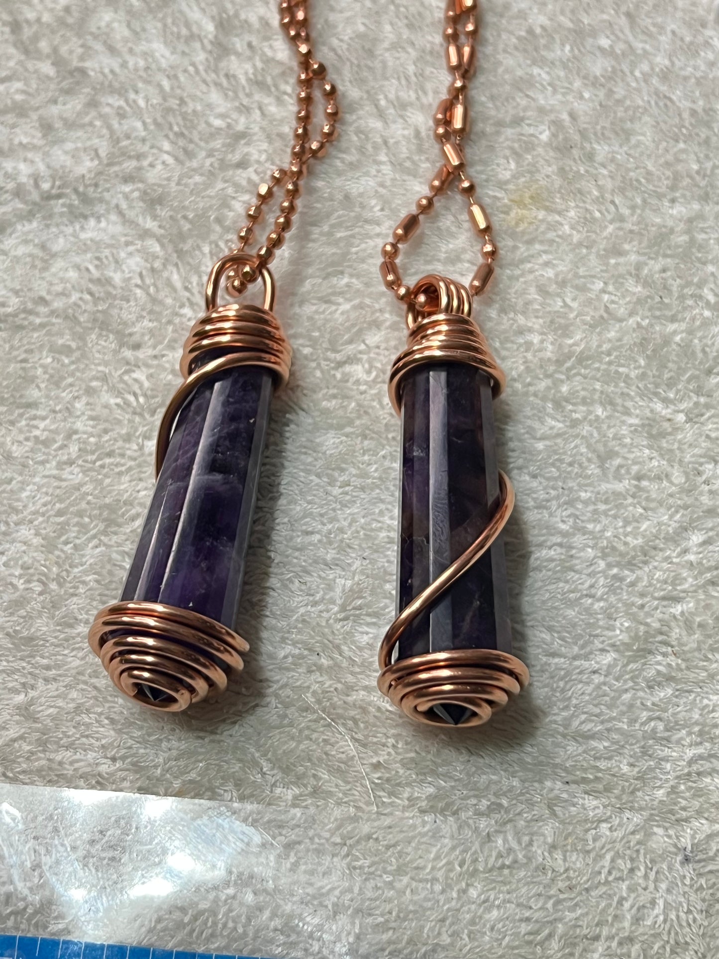 Amethyst Crystal With Copper Ball Necklace