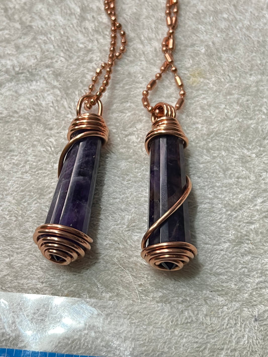 Amethyst Crystal With Copper Ball Necklace