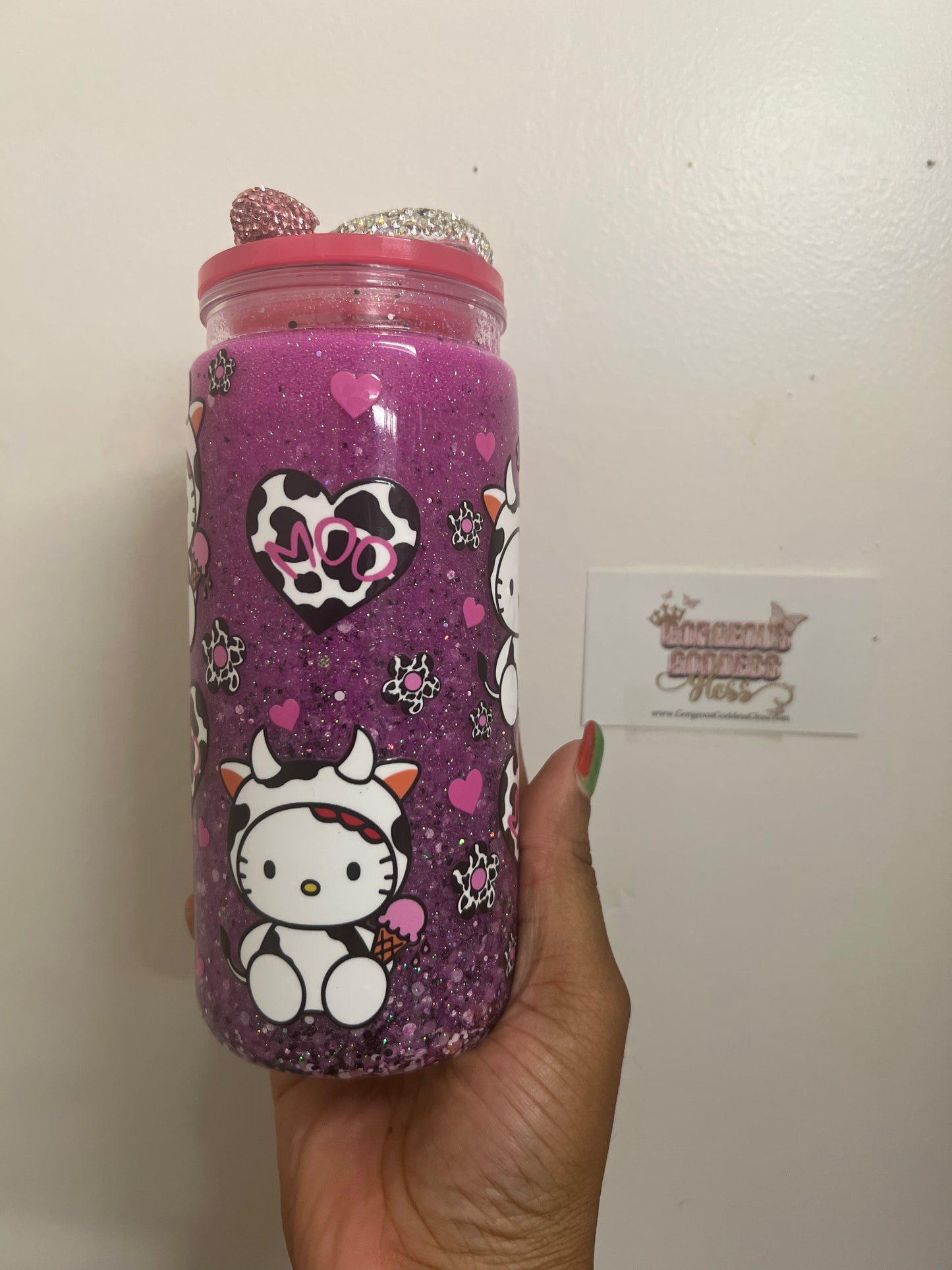 Hello Kitty Cow  Custom Snowglobe Cup 20oz (AS PHOTO)