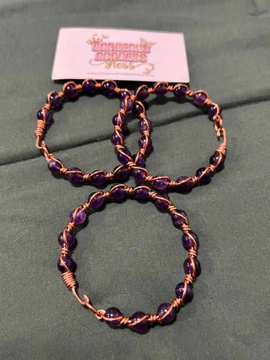 Amethyst  Gemstone Copper Wire Beaded Bracelets