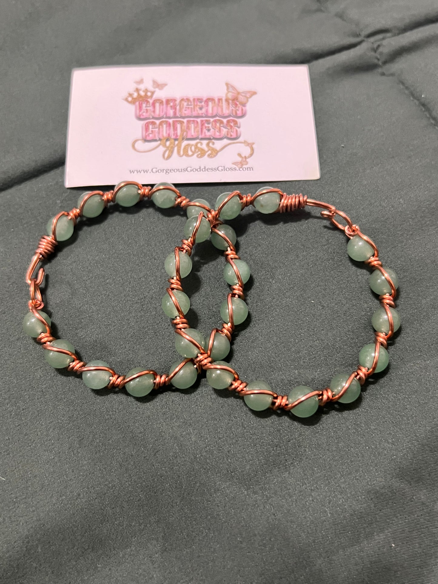Green Aventurine Gemstone Copper Wire Beaded Bracelets