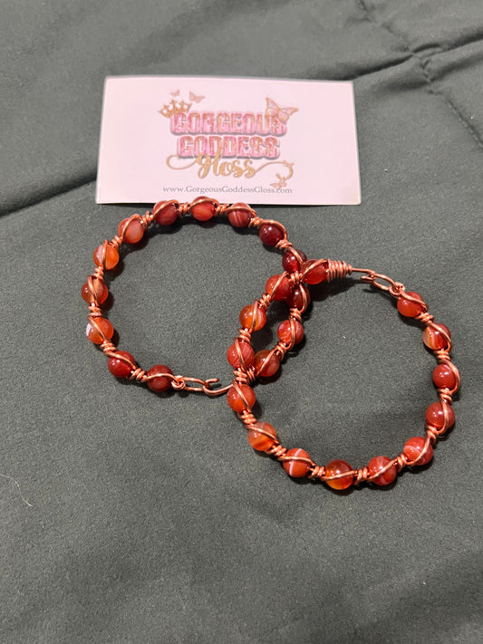 Carnelian Gemstone Copper Wire Beaded Bracelets