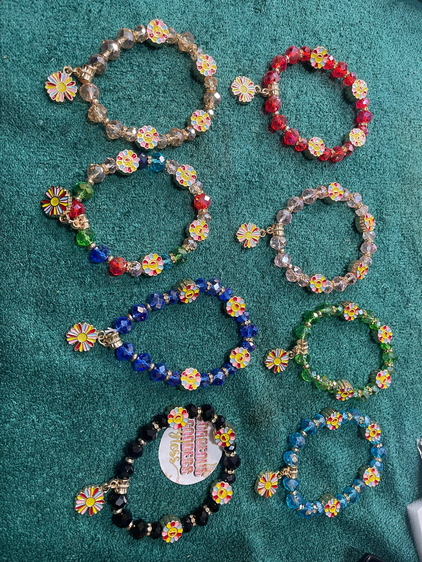 Smiley face sunflower Beaded Single Bracelet