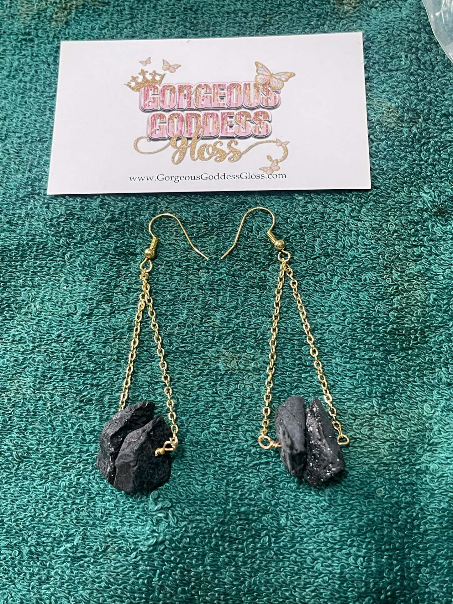 Black Tourmaline Crystal   Crystal Dangle Earrings