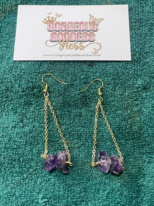 Dark Amethyst  Crystal Crystal Dangle Earrings
