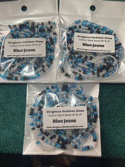 Blue Jeans  custom Waist-bead Gem Tie on waist beads (Add 4 one will be FREE
