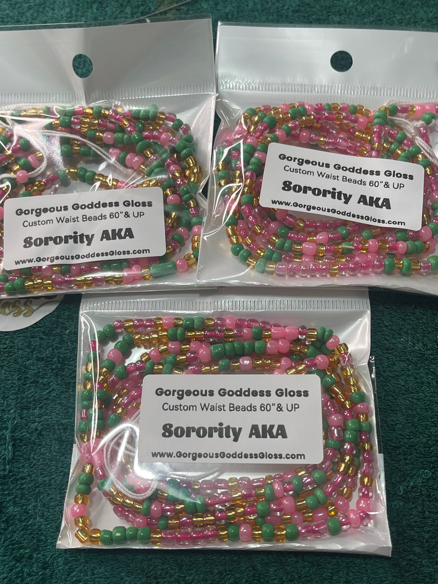 Sorority AKA    custom Waist-bead Gem Tie on waist beads (Add 4 one will be FREE