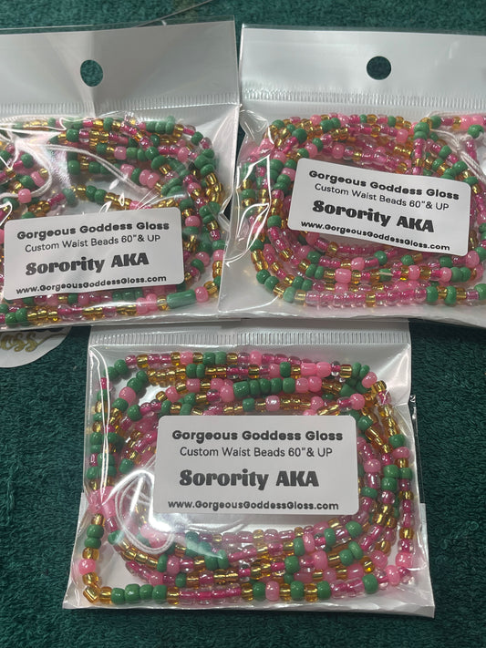 Sorority AKA    custom Waist-bead Gem Tie on waist beads (Add 4 one will be FREE