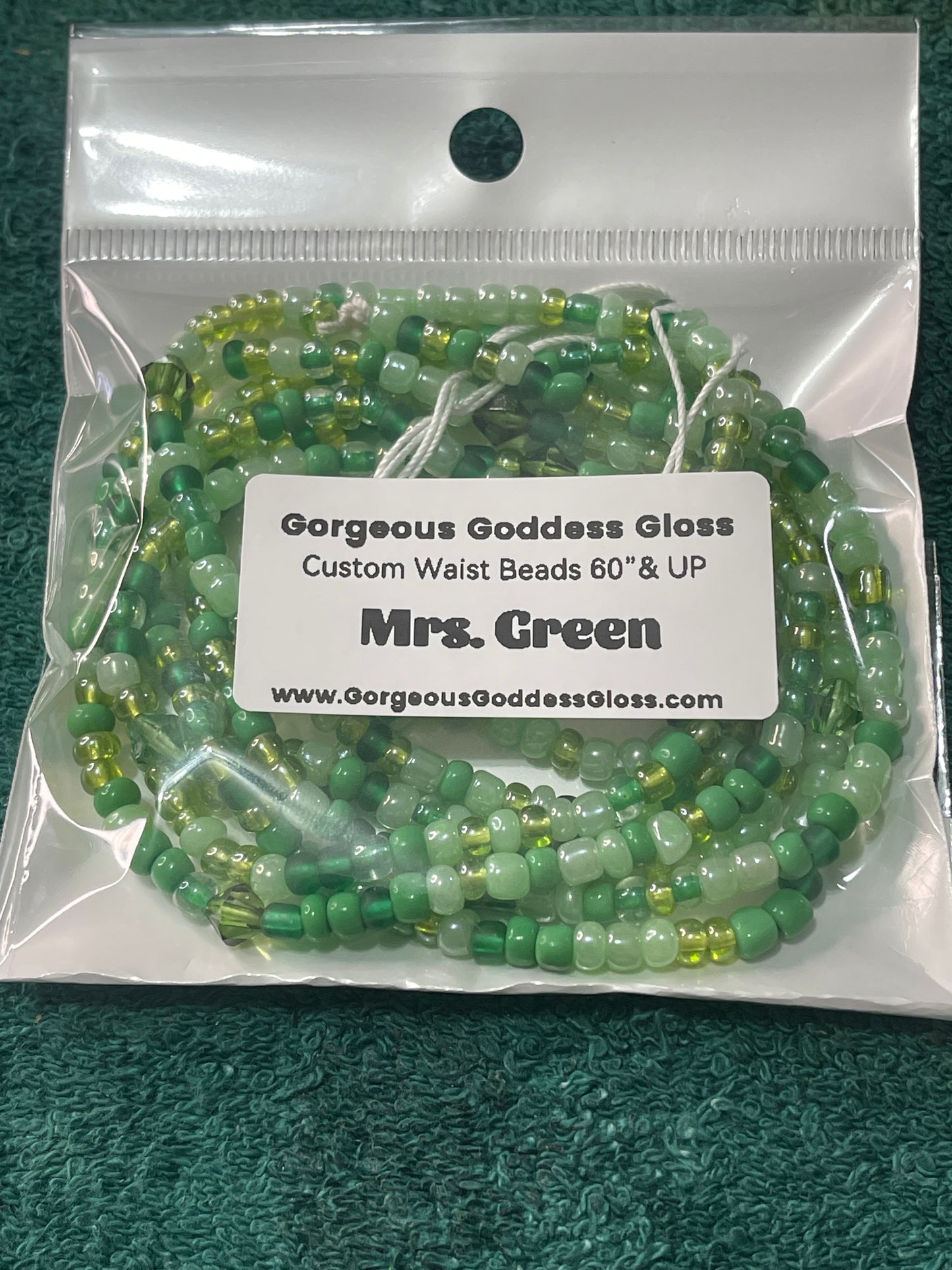 Mrs. Green custom Waist-bead Gem Tie on waist beads(Add 4 one will be FREE )