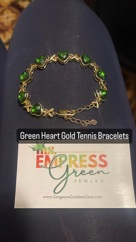 Green  Heart Gold Tennis Bracelets