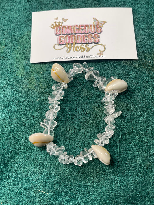 Clear Quarts   cowrie shell crystal Bracelet